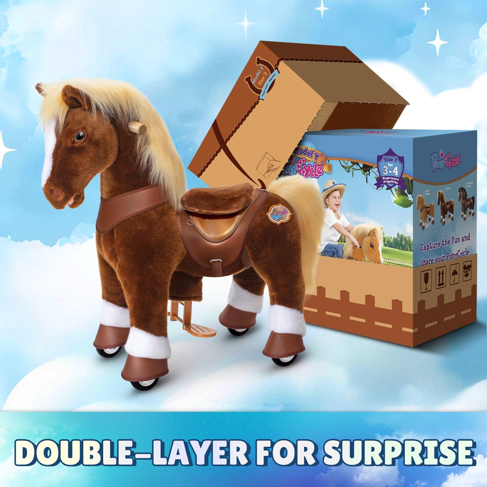 Model Y Brown Horse Rideable Toy for Age 3-4 | HT Animal Supply