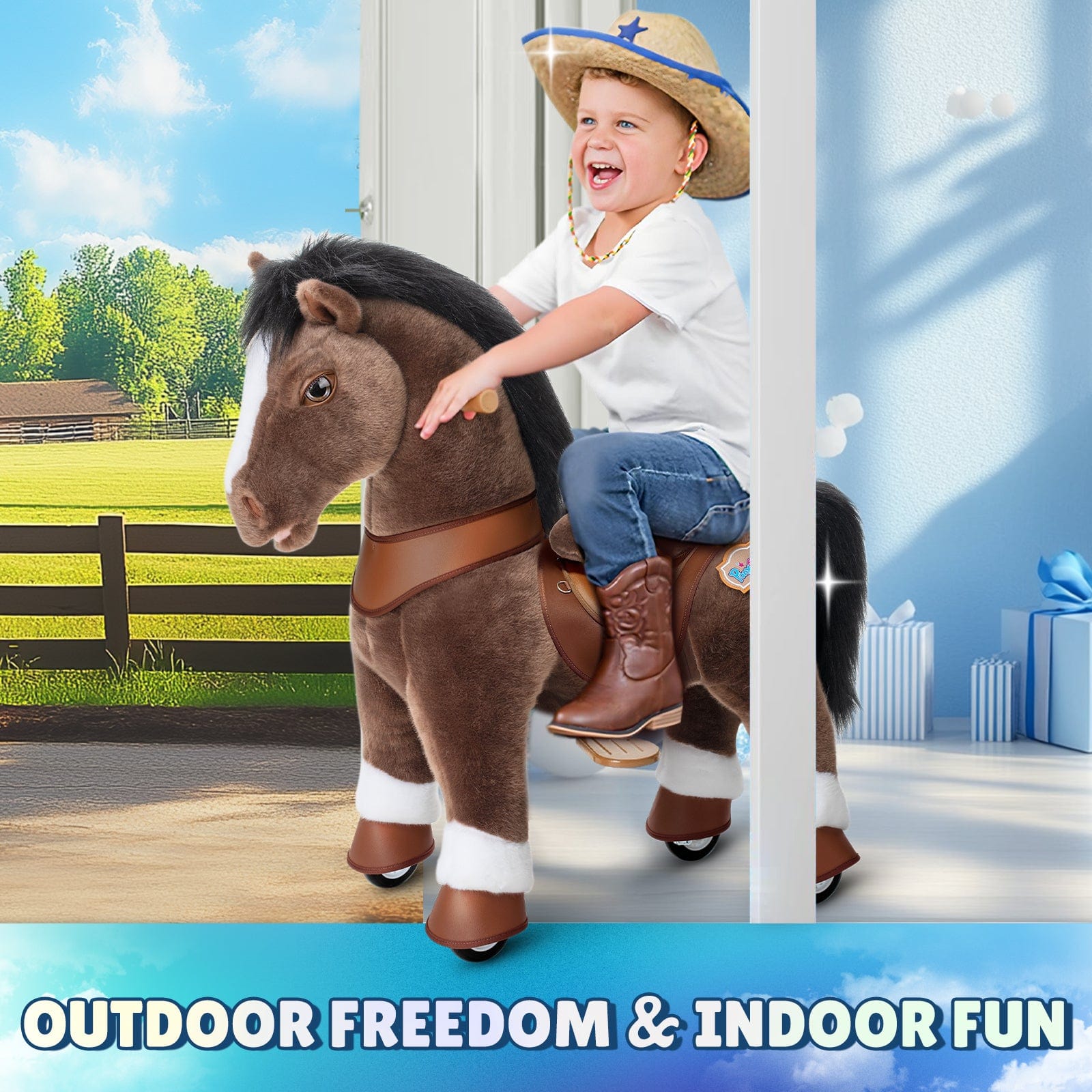 Model Y Chocolate Brown Horse Rideable Toy for Age 3-4