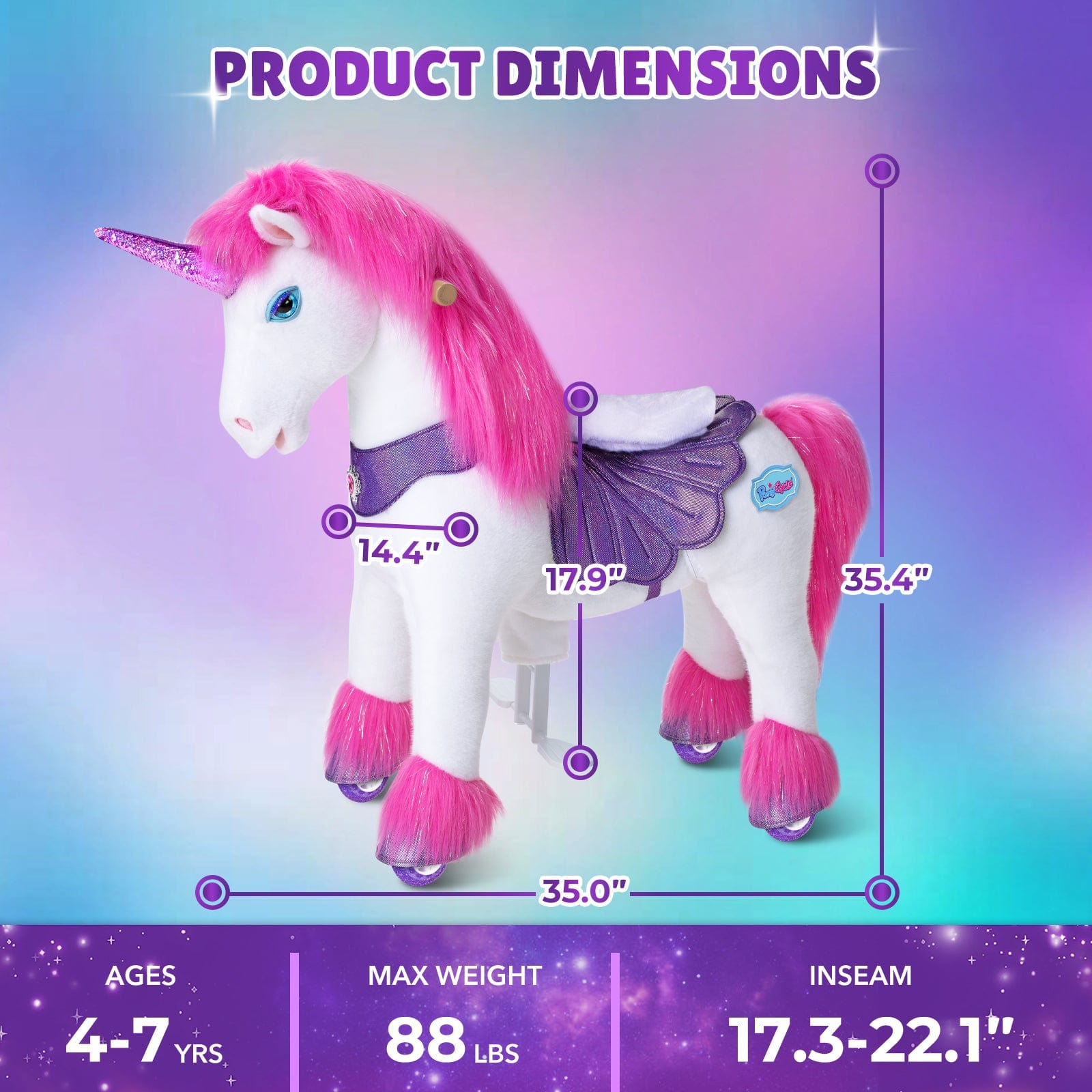 Model Y Pink/Purple Unicorn Rideable Toy for Age 4-7