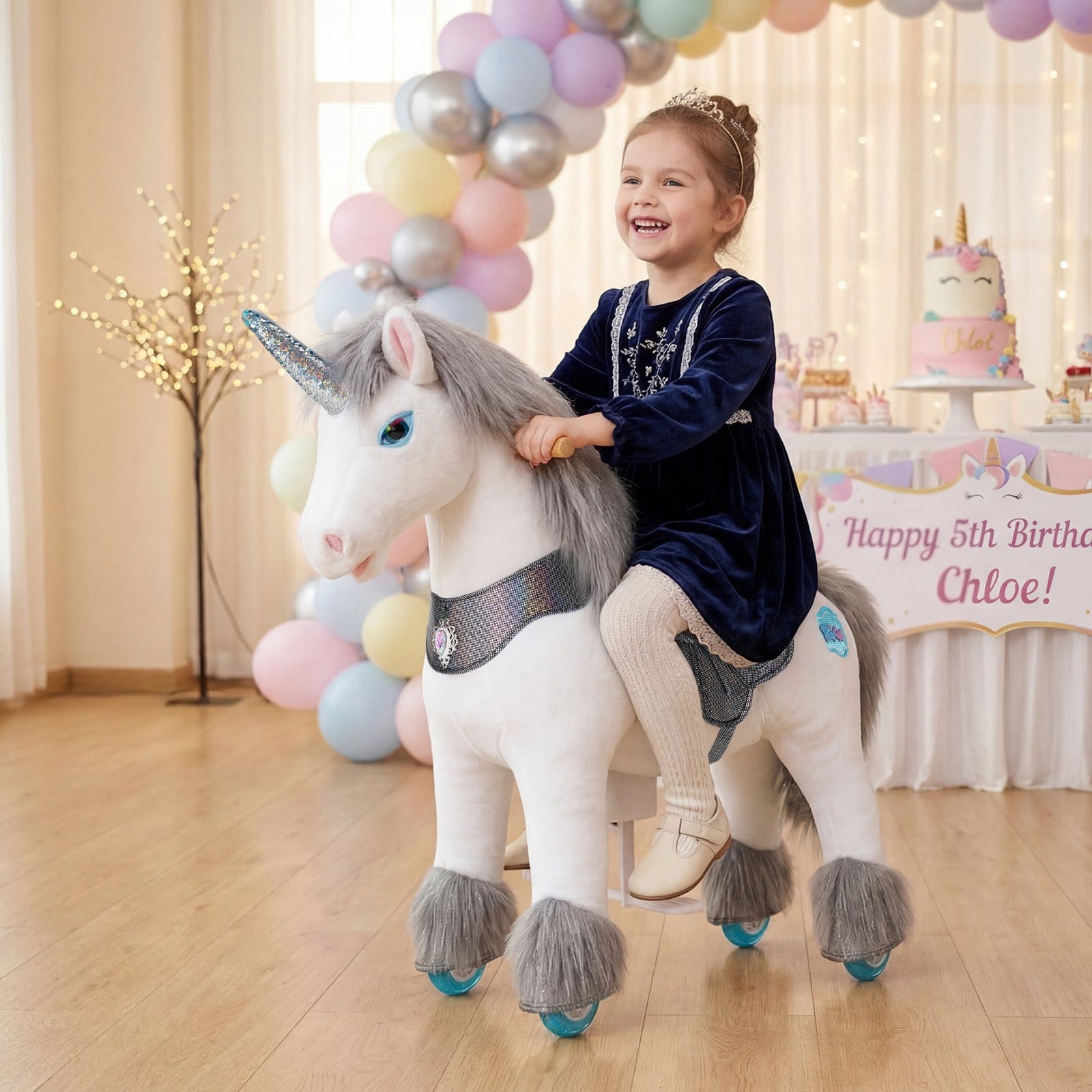 Model Y Grey Unicorn Rideable Toy for Age 4-7