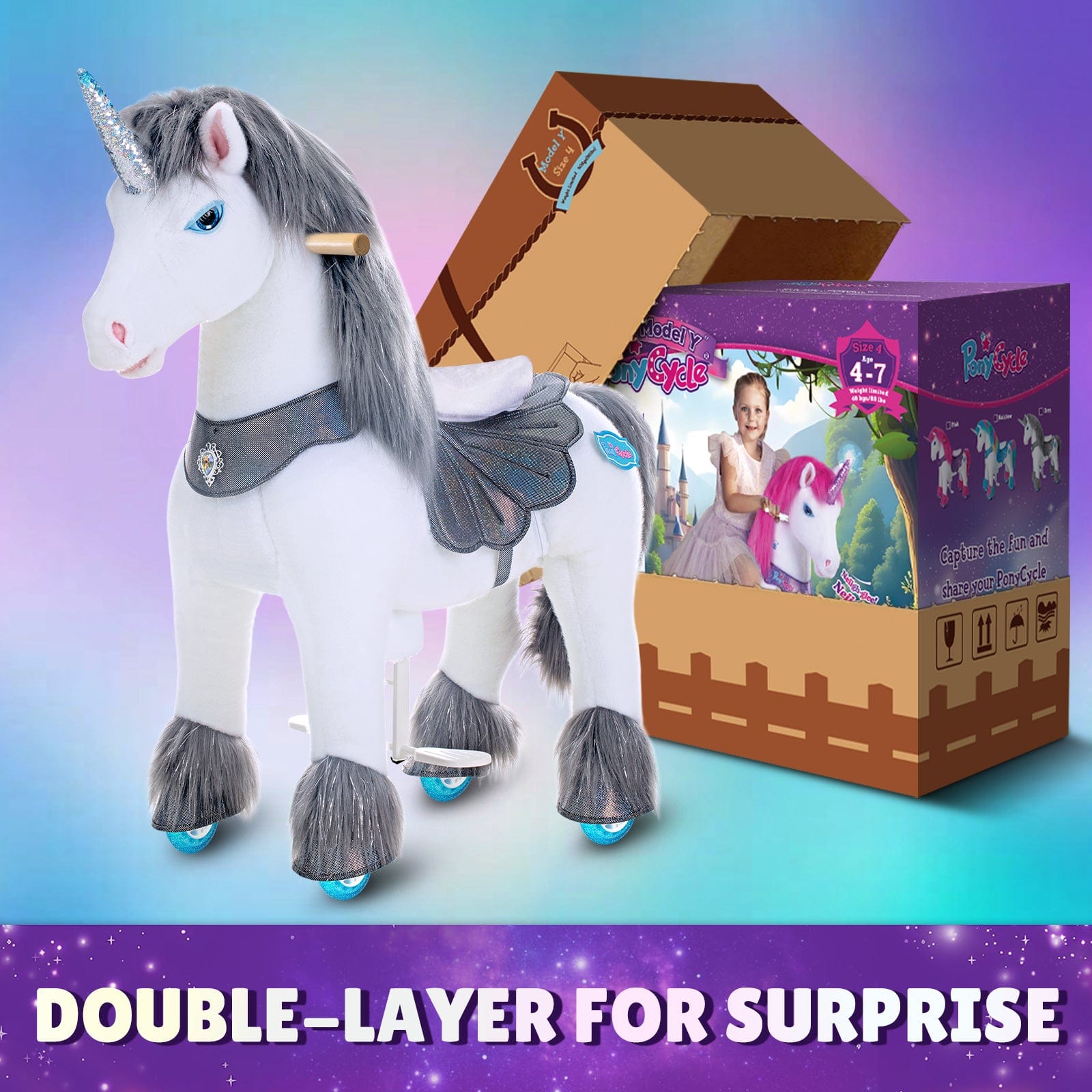 Model Y Grey Unicorn Rideable Toy for Age 4-7