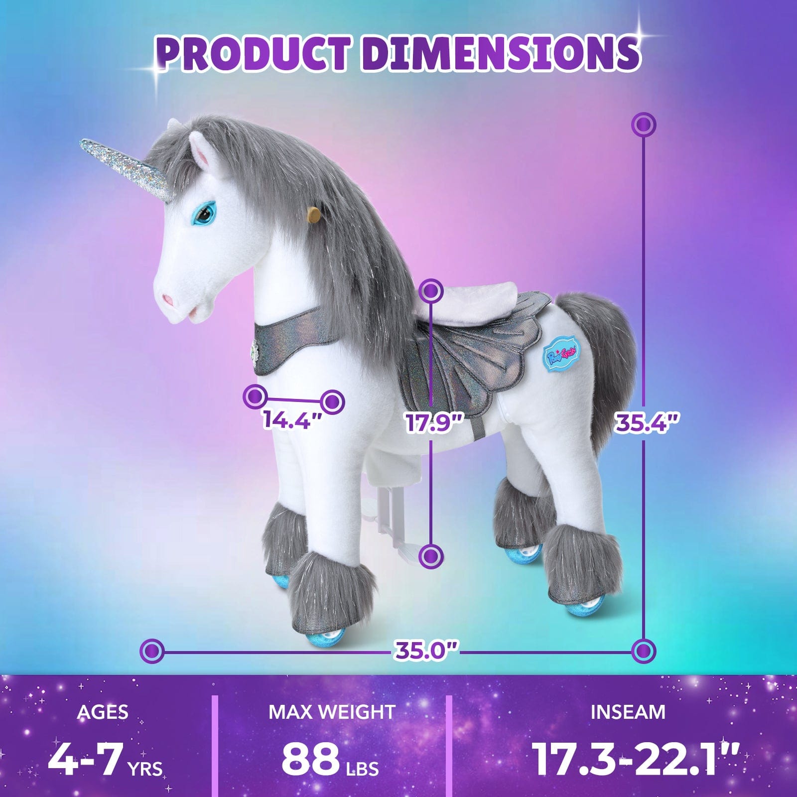 Model Y Grey Unicorn Rideable Toy for Age 4-7