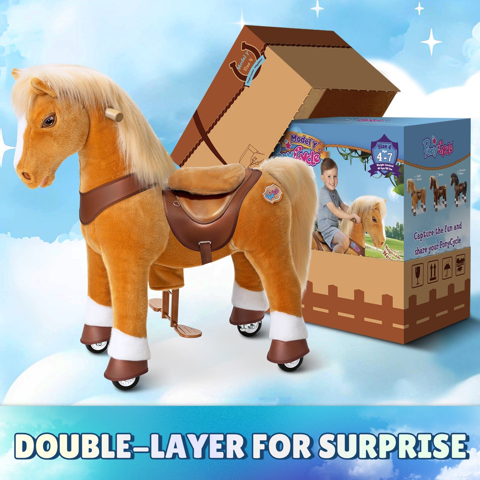 Model Y Light Brown Horse Rideable Toy for Age 4-7 | HT Animal Supply