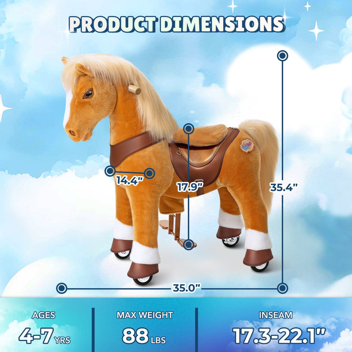 Model Y Light Brown Horse Rideable Toy for Age 4-7 | HT Animal Supply