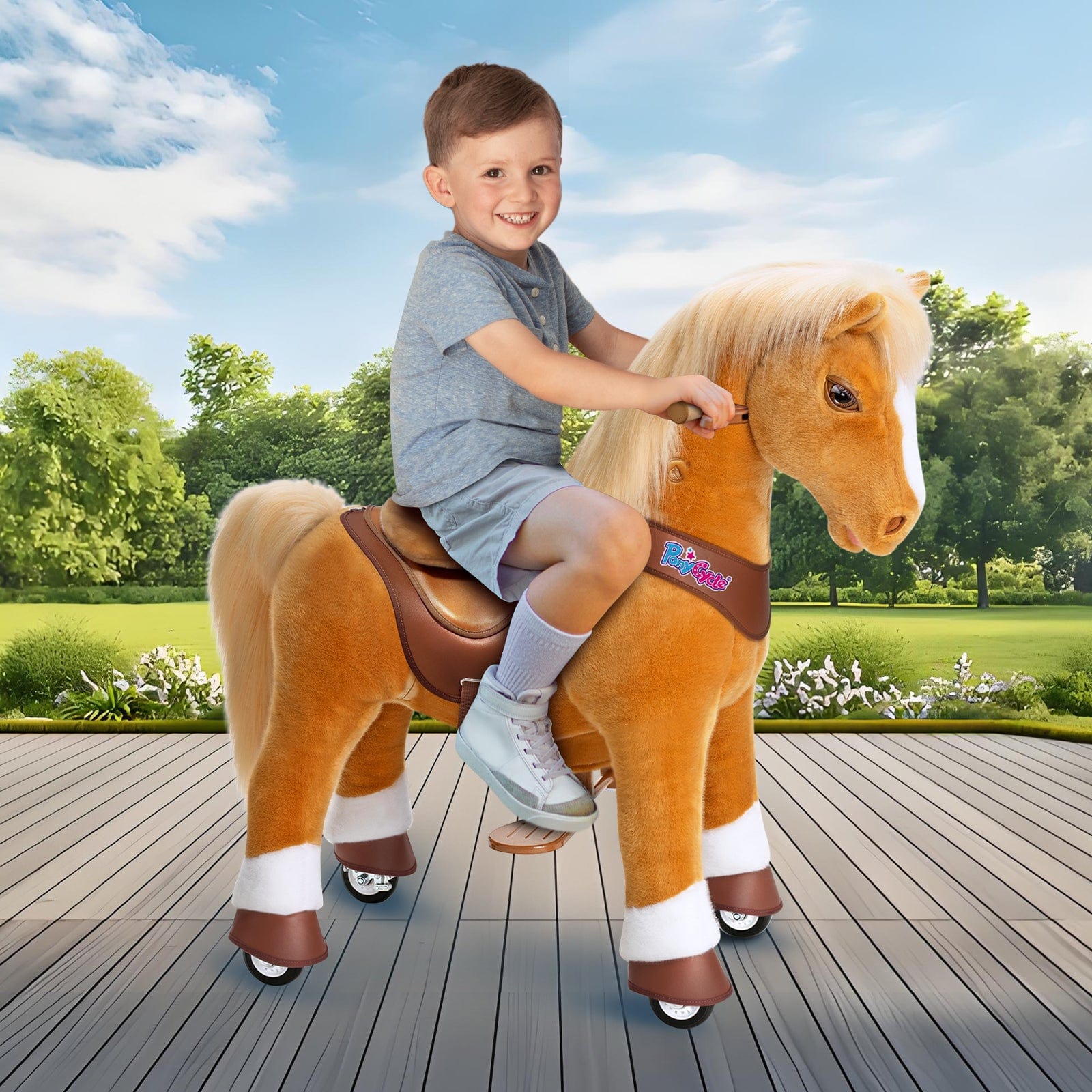 Model Y Light Brown Horse Rideable Toy for Age 4-7
