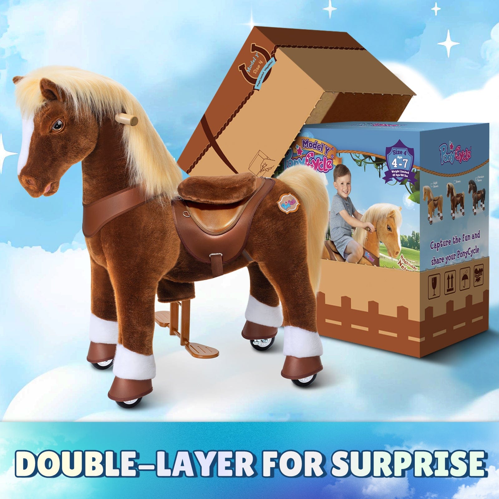 Model Y Brown Horse Rideable Toy for Age 4-7 | HT Animal Supply
