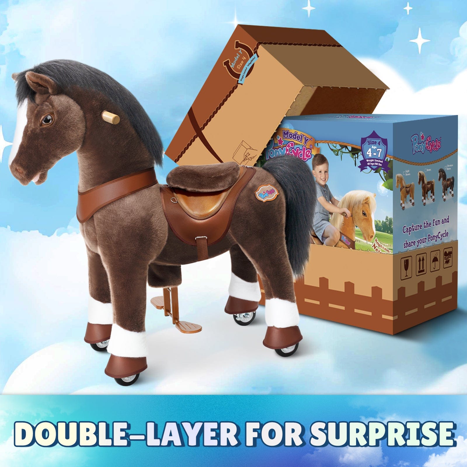 Model Y Chocolate Brown Horse Rideable Toy for Age 4-7 | HT Animal Supply