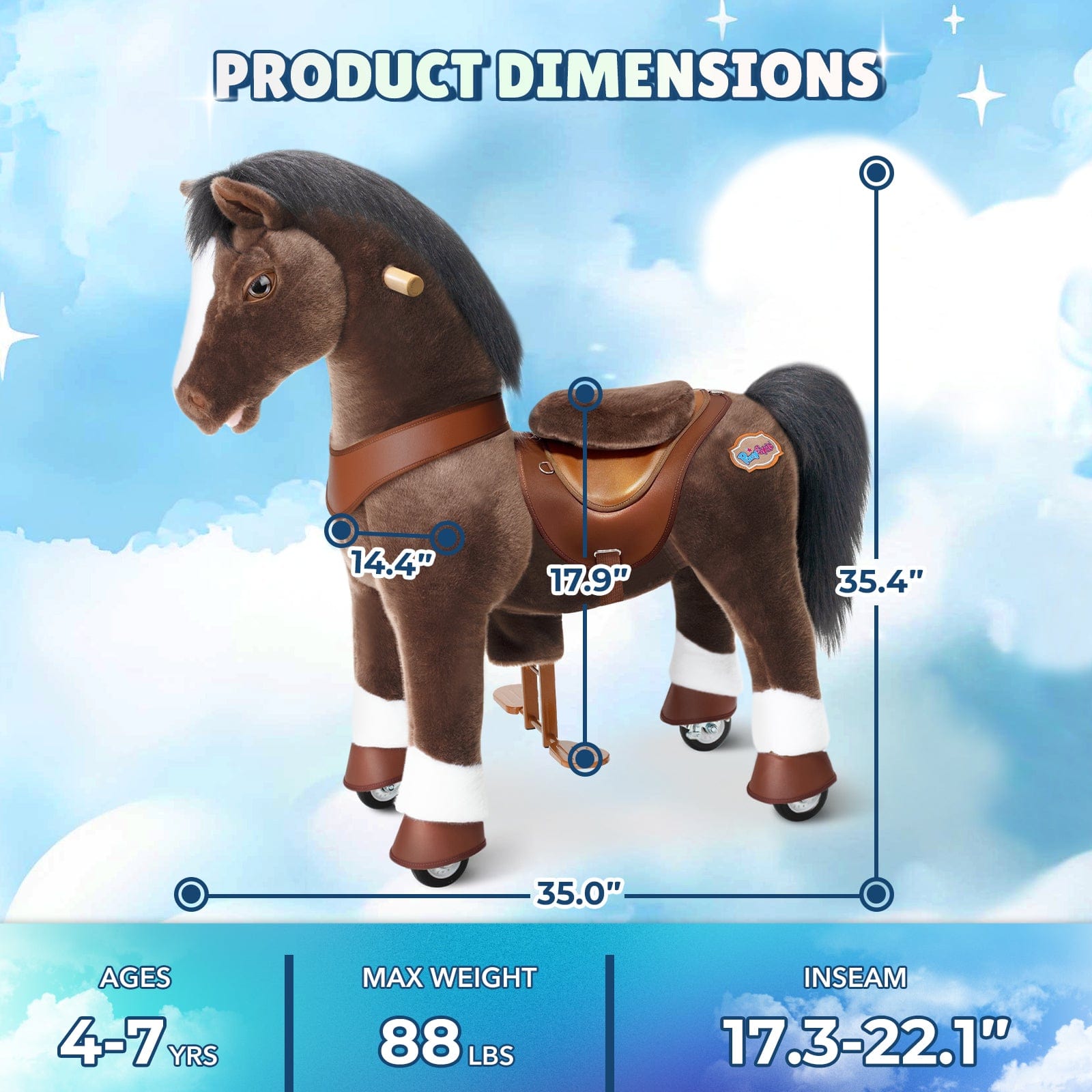 Model Y Chocolate Brown Horse Rideable Toy for Age 4-7 | HT Animal Supply